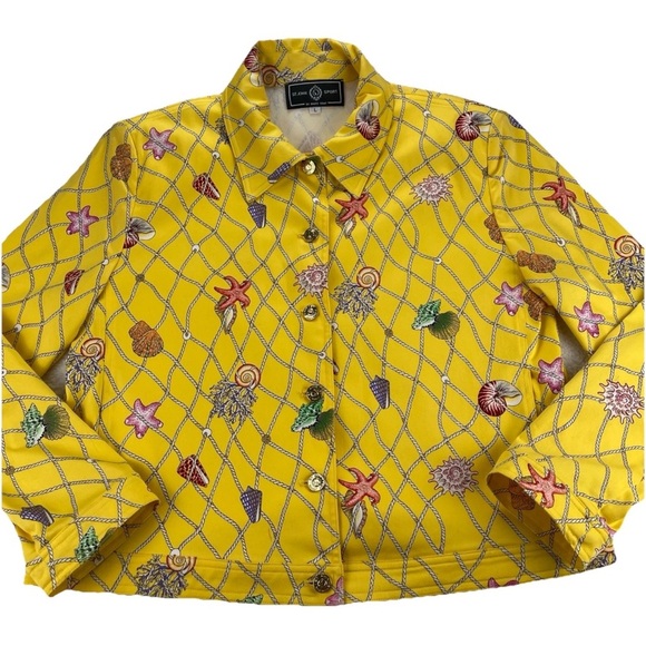 St John Sport by Marie Gray Womens Seashell Stretch Jacket Sz L Yellow Button Up - Picture 6 of 11